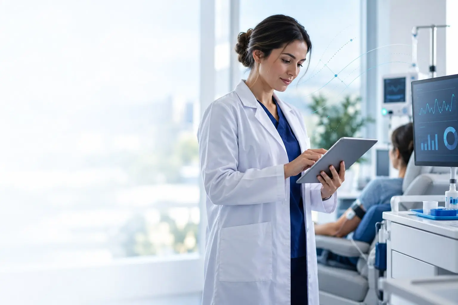 Clinician reviewing study data on a tablet