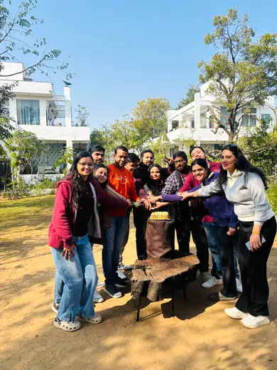 Team huddle at the offsite