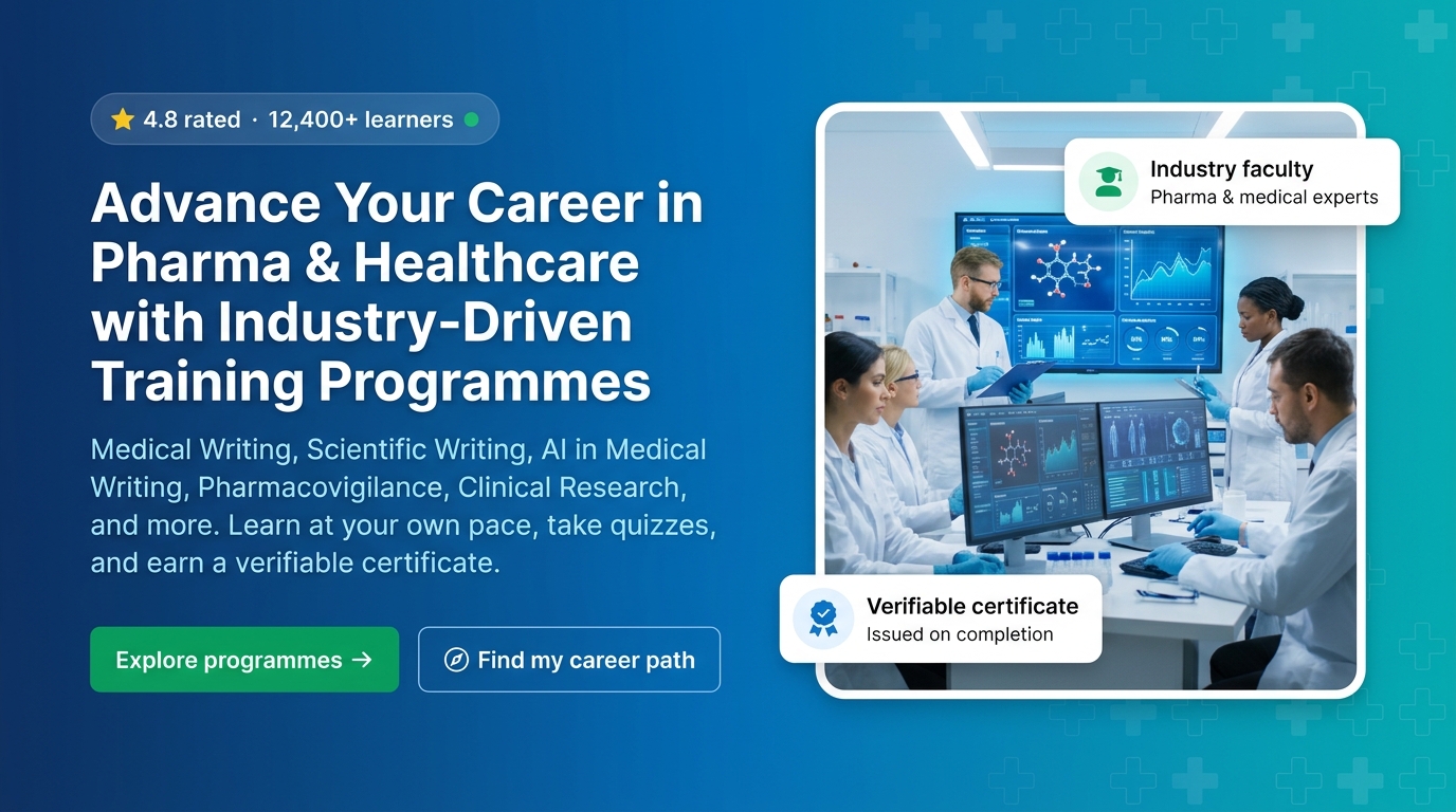 MediKnowl LMS programmes hero showcasing healthcare training courses, certifications, and industry faculty